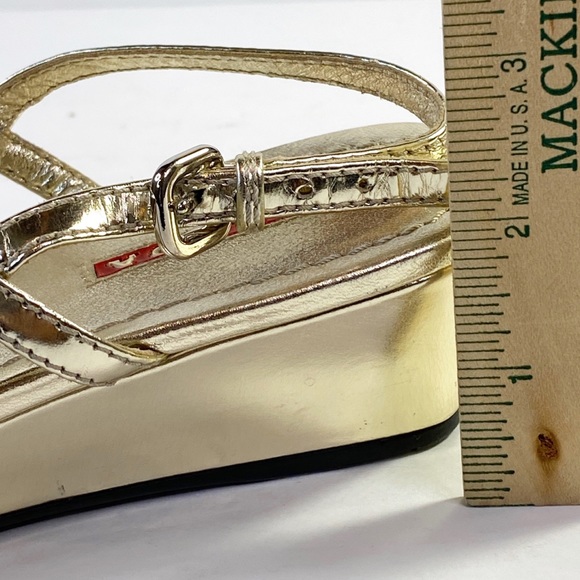 PRADA Metallic Gold Bow Wedge Sandal (38) - Picture 8 of 13